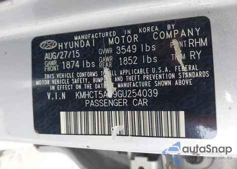 2016 Hyundai Accent Se from USA, damaged, VIN KMHCT5AE9GU254039